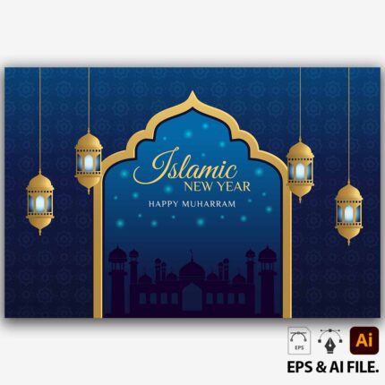 Islamic-Bacground-Vector-art-Blue-Background-with-golden-latrens